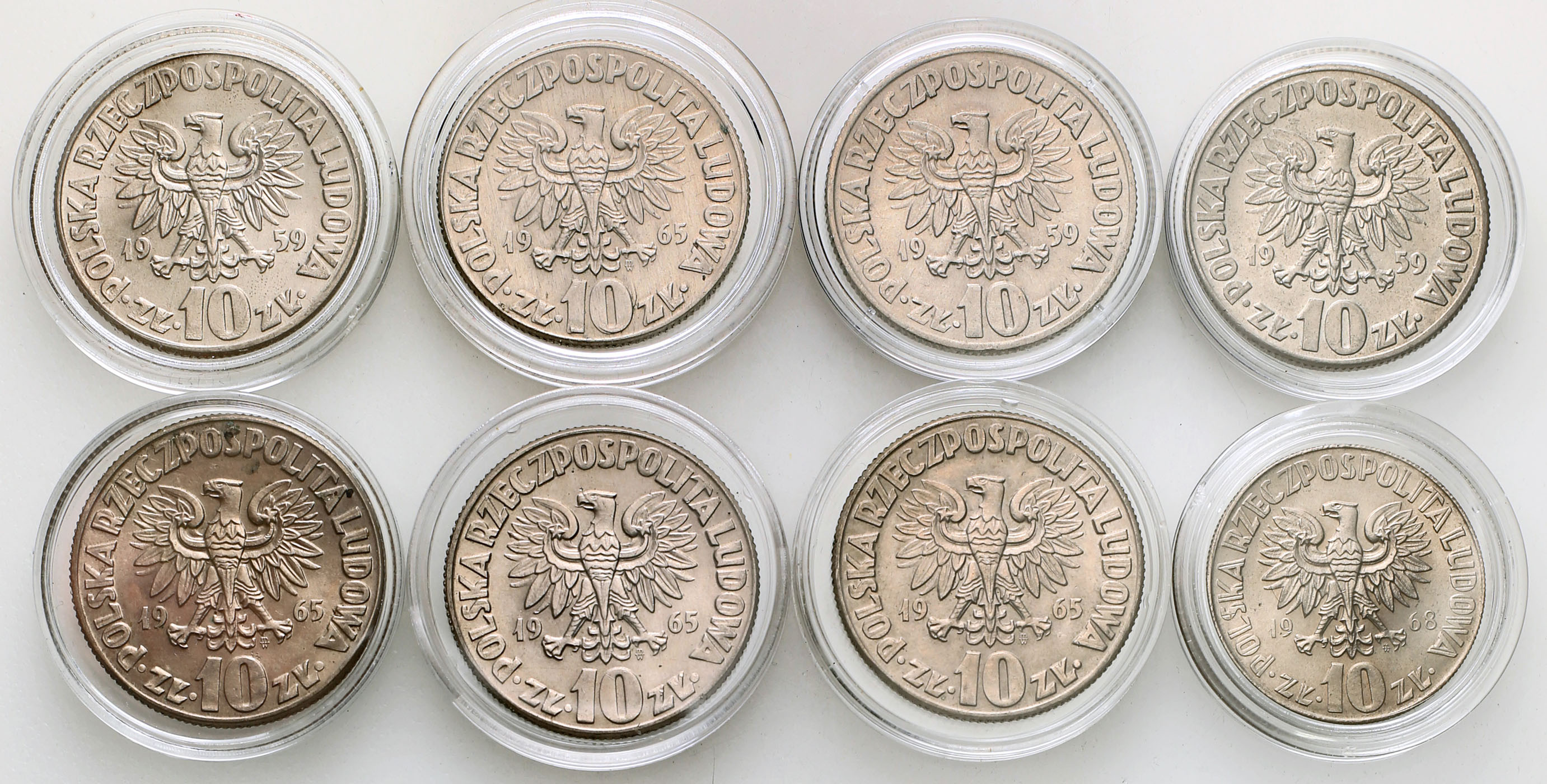 PRL. 10 złotych 1959-1968 Kopernik, zestaw 8 monet